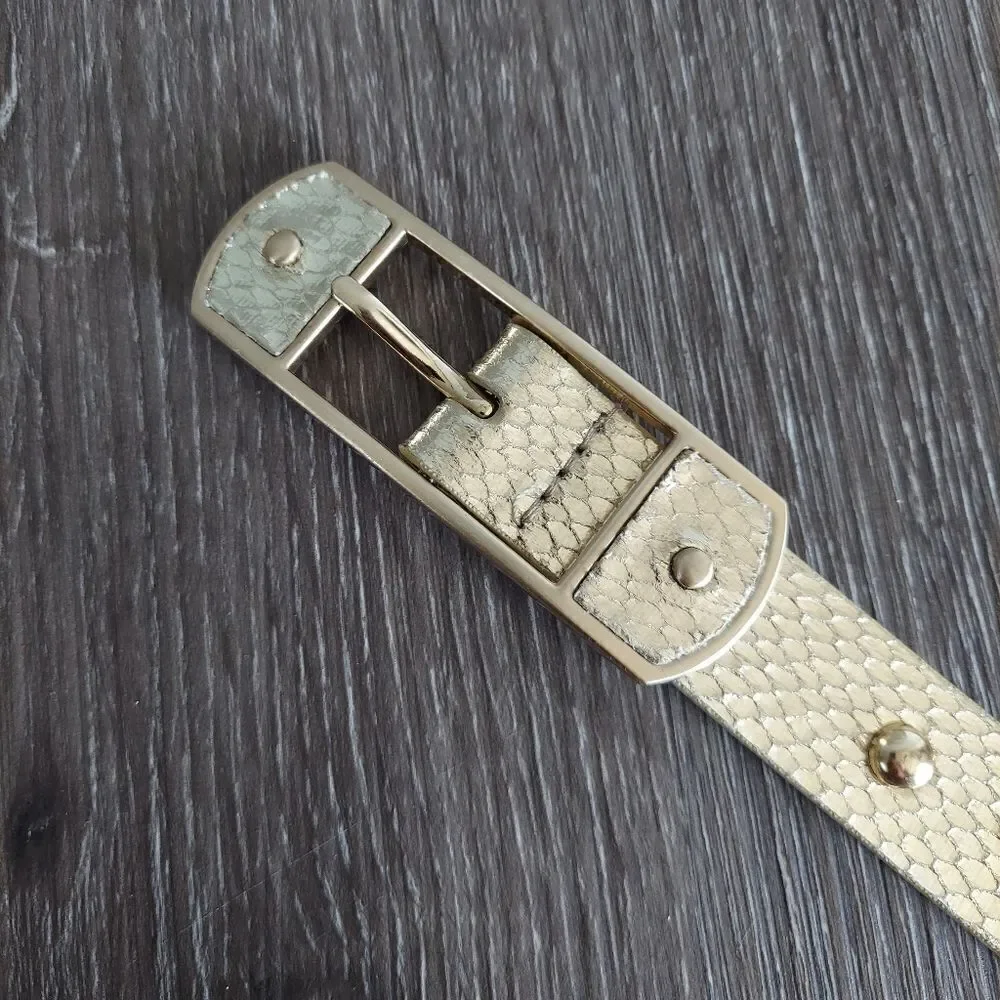 VINTAGE 90s NINE WEST METALLIC GOLD FAUX SNAKESKIN STUDDED LEATHER BELT MEDIUM
